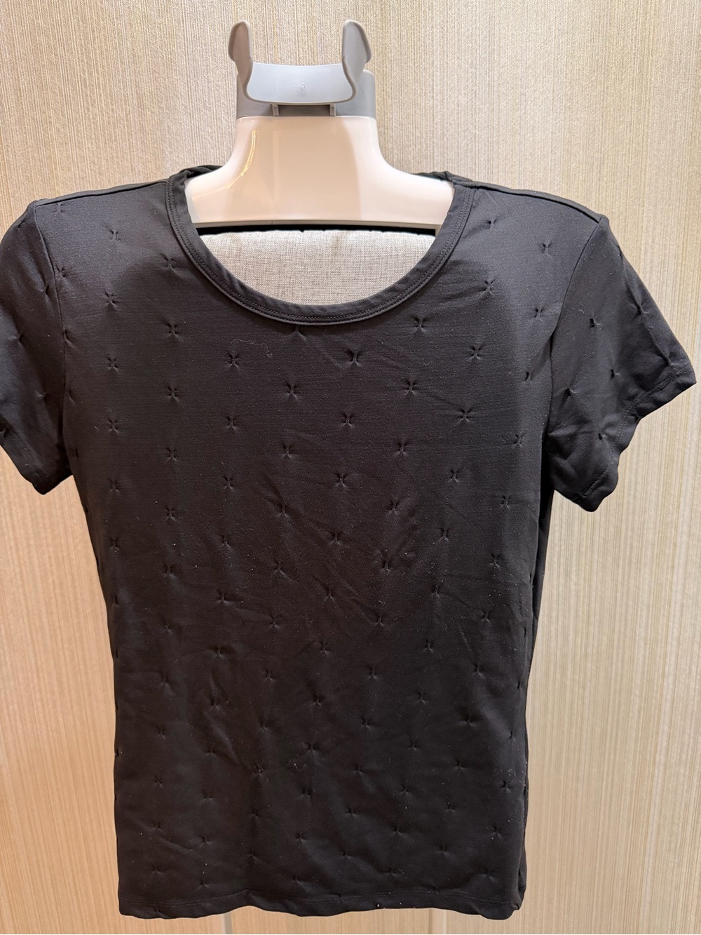 INC International Concepts Black Textured Short Sleeve Top Size S